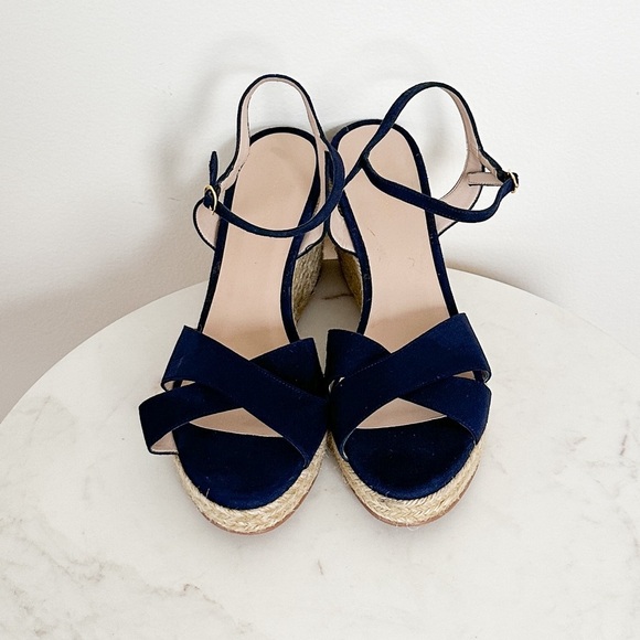 NEW Stuart  Weitzman Rosemarie Navy Suede Wedge Espadrille Sandals Size 11.5 - Picture 4 of 8